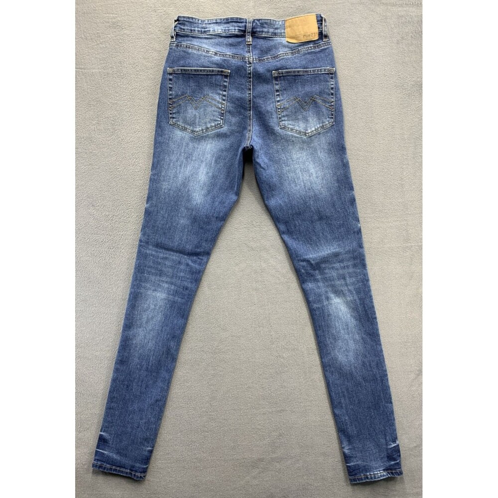 Rue21 Denim Jeans Men's Size 30/32 Blue Stacked Skinny Supreme Flex Distressed